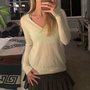 Cream Cashmere V-Neck Sweater